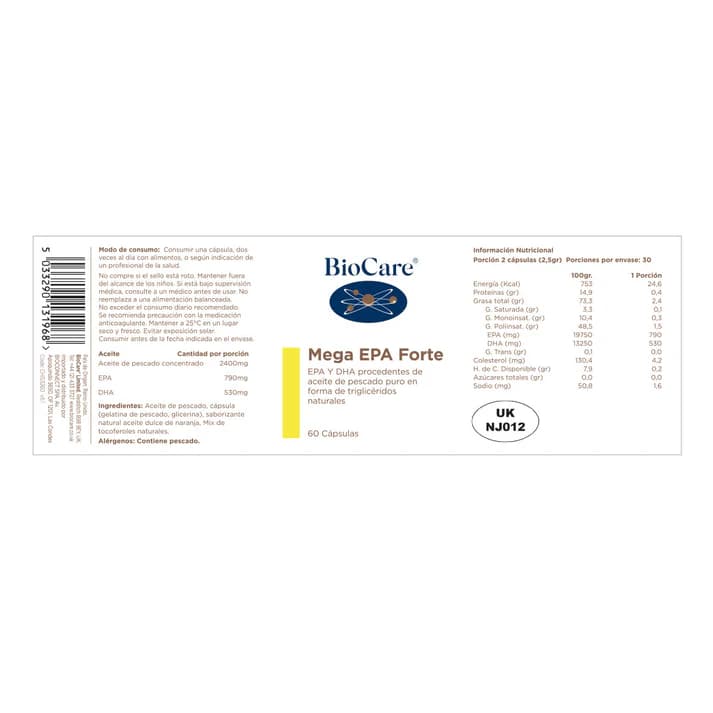 Omega 3 - Mega EPA Forte - Aceite de Pescado - 60 cápsulas- Biocare