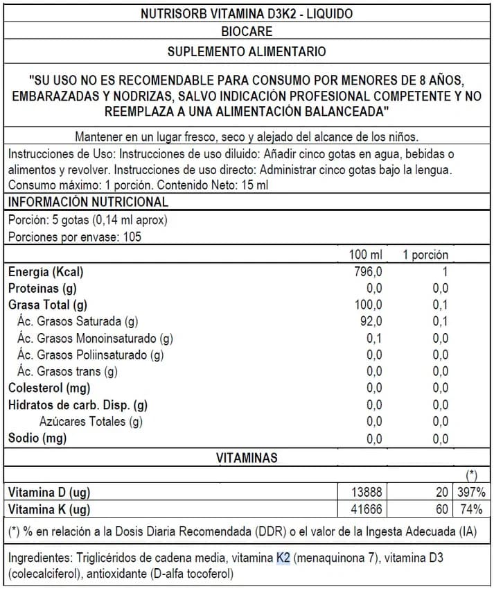 Vitaminas - Nutrisorb D3 & K2 15ML - Biocare